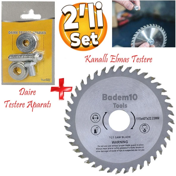 Daire Testere Bıçağı Ağaç Odun Ahşap Sunta Kesme Testeresi 115 mm 40 Diş + Matkap Aparatı