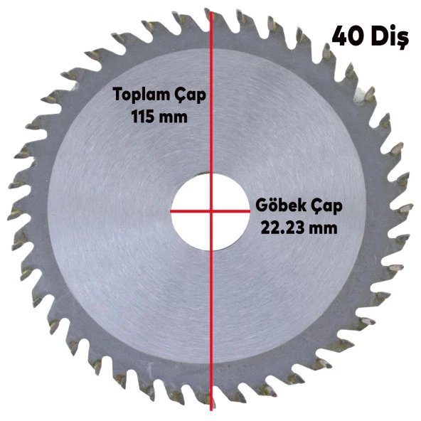 Daire Testere Bıçağı Ağaç Odun Ahşap Sunta Kesme Testeresi 115 mm 40 Diş + Matkap Aparatı - 2