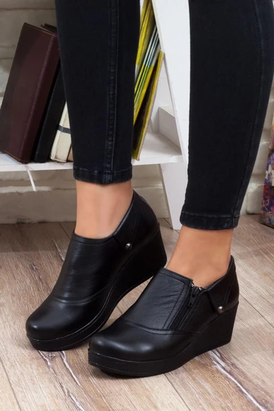 Mehmet Mete 3221 Comfort Dolgu Taban Hakiki Deri Kadın Ayakkabı - Resim 2