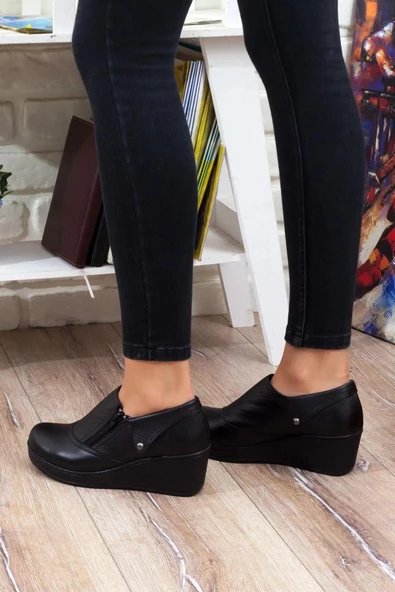 Mehmet Mete 3221 Comfort Dolgu Taban Hakiki Deri Kadın Ayakkabı - Resim 4