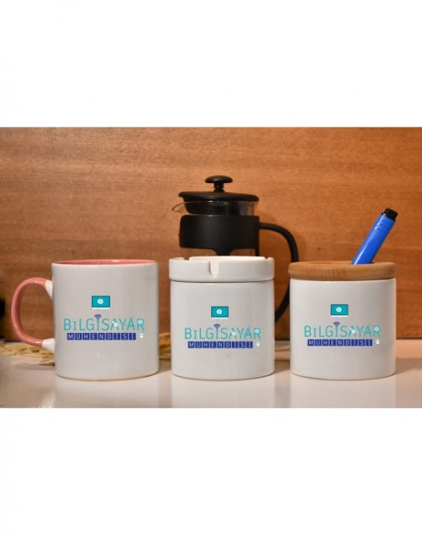 Bilgisayar Mühendisi Baskılı Kupa French Press Kalemlik ve Küllük Hediye Seti - 1