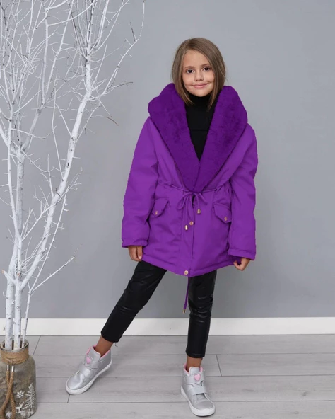 MODAVALS KIZ ÇOCUK YAKA TAK ÇIKAR İTHAL KÜRKLÜ KAPİŞONLU İÇİ PELUŞ SU GEÇİRMEZ MONT - 11