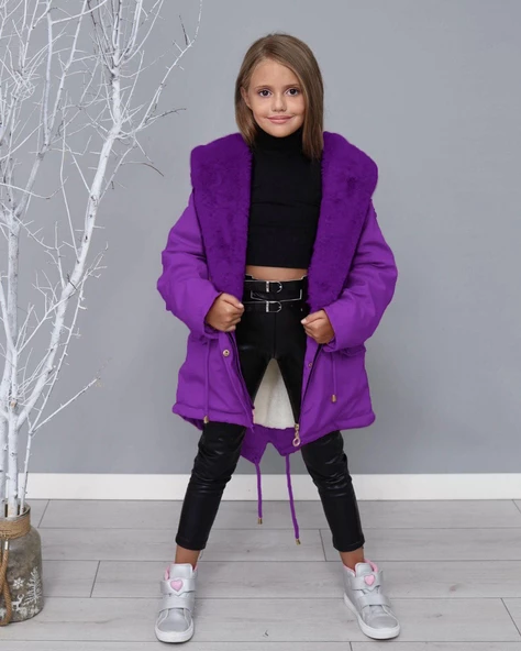 MODAVALS KIZ ÇOCUK YAKA TAK ÇIKAR İTHAL KÜRKLÜ KAPİŞONLU İÇİ PELUŞ SU GEÇİRMEZ MONT - 10