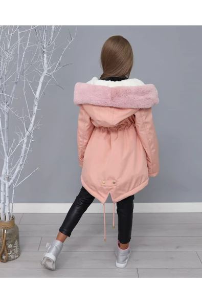 MODAVALS KIZ ÇOCUK YAKA TAK ÇIKAR İTHAL KÜRKLÜ KAPİŞONLU İÇİ PELUŞ SU GEÇİRMEZ MONT - 7