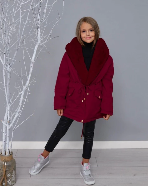 MODAVALS KIZ ÇOCUK YAKA TAK ÇIKAR İTHAL KÜRKLÜ KAPİŞONLU İÇİ PELUŞ SU GEÇİRMEZ MONT - 9