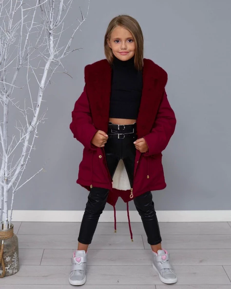 MODAVALS KIZ ÇOCUK YAKA TAK ÇIKAR İTHAL KÜRKLÜ KAPİŞONLU İÇİ PELUŞ SU GEÇİRMEZ MONT - 8