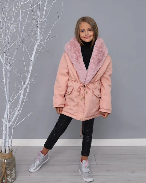 MODAVALS KIZ ÇOCUK YAKA TAK ÇIKAR İTHAL KÜRKLÜ KAPİŞONLU İÇİ PELUŞ SU GEÇİRMEZ MONT - 2