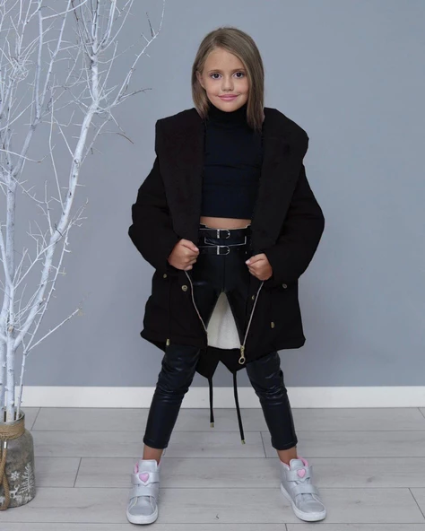 MODAVALS KIZ ÇOCUK YAKA TAK ÇIKAR İTHAL KÜRKLÜ KAPİŞONLU İÇİ PELUŞ SU GEÇİRMEZ MONT - 12