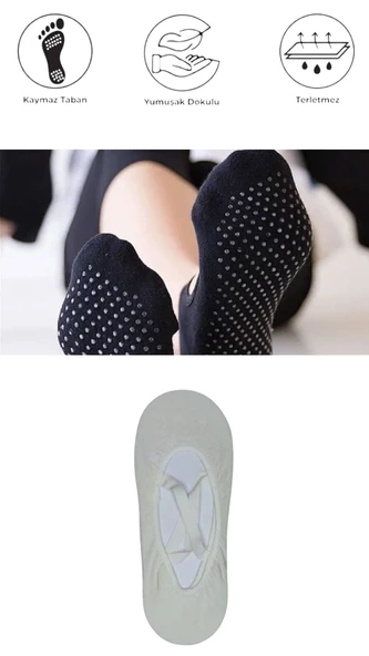 1 Adet Bayan Kaydırmaz Tabanlı Yoga Pilates Fitness Dans ve Spor Çorabı - 6