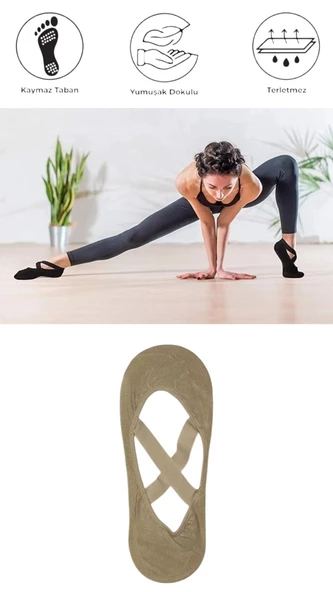 1 Adet Bayan Kaydırmaz Tabanlı Yoga Pilates Fitness Dans ve Spor Çorabı - 3