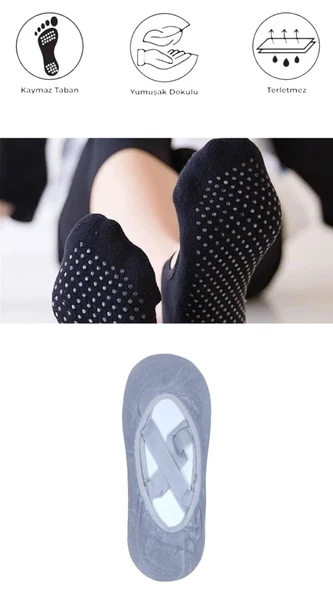 1 Adet Bayan Kaydırmaz Tabanlı Yoga Pilates Fitness Dans ve Spor Çorabı - 10