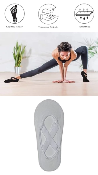 1 Adet Bayan Kaydırmaz Tabanlı Yoga Pilates Fitness Dans ve Spor Çorabı - 12