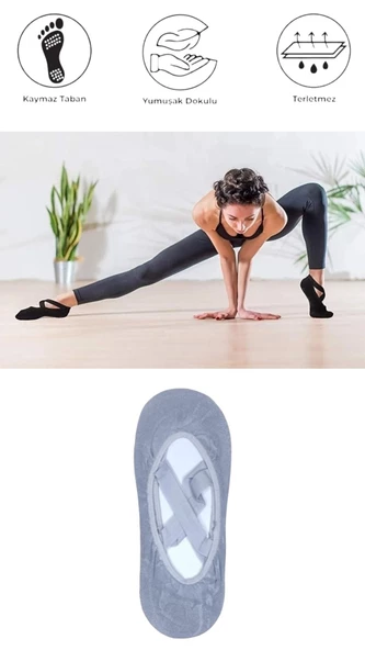 1 Adet Bayan Kaydırmaz Tabanlı Yoga Pilates Fitness Dans ve Spor Çorabı - 8
