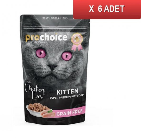 ProChoice Pouch Tahılsız Kitten Yavru Tavuklu ve Ciğerli Kedi Konserve 85gr ( 6 ADET )