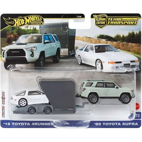 Hot Wheels Premium Team Transport 18 Toyota 4Runner -  Toyota Supra w/Open Trailer HRV37