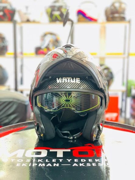 VİRTUE ÇENE AÇILIR GÜNEŞ VİZÖRLÜ ECE 22.05 GÜVENLİK SERTİFİKALI KASK KARBON SMALL S - Resim 2