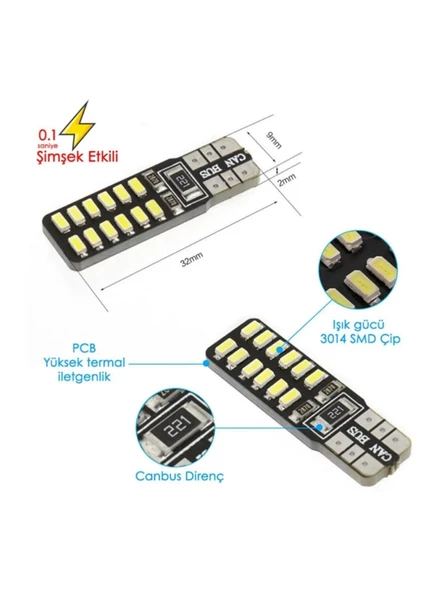 YENİ NESİL CANBUS T10 24 LEDLİ ULTRA PARLAK MOTOSİKLET OTOMOBİL PARK PLAKA AMPÜLÜ (2 ADET) - Resim 2