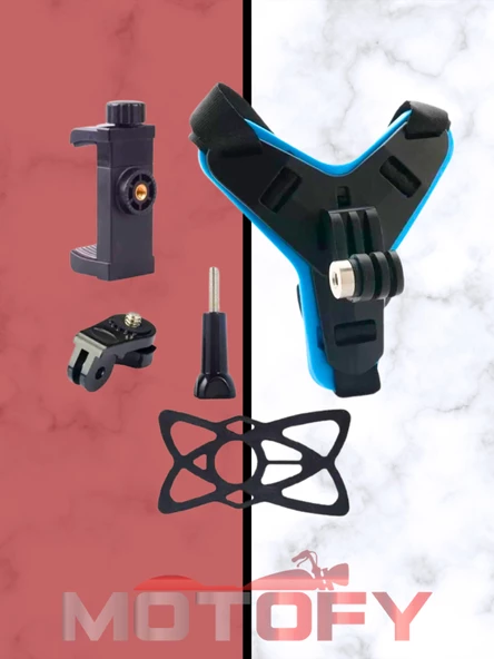 KASK İÇİN AKSİYON KAMERA VE TELEFON TUTUCU APARAT SETİ - ÇENE MONTAJLI - 2