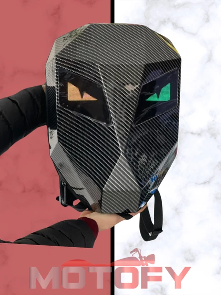 BÜYÜK BOY VERSİYON LED EKRANLI TELEFON KONTROLLÜ MOTOSİKLETÇİ KARBON SIRT ÇANTASI - Resim 2