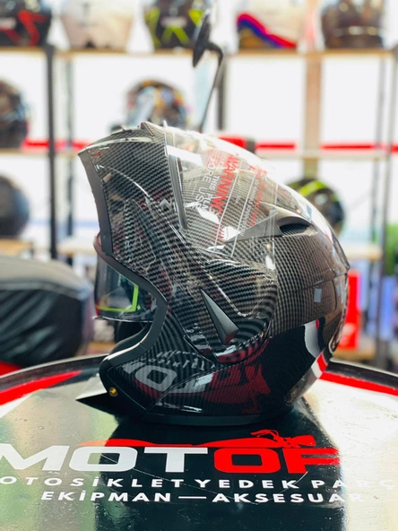 VİRTUE ÇENE AÇILIR GÜNEŞ VİZÖRLÜ ECE 22.05 GÜVENLİK SERTİFİKALI KASK KARBON SMALL S - Resim 3