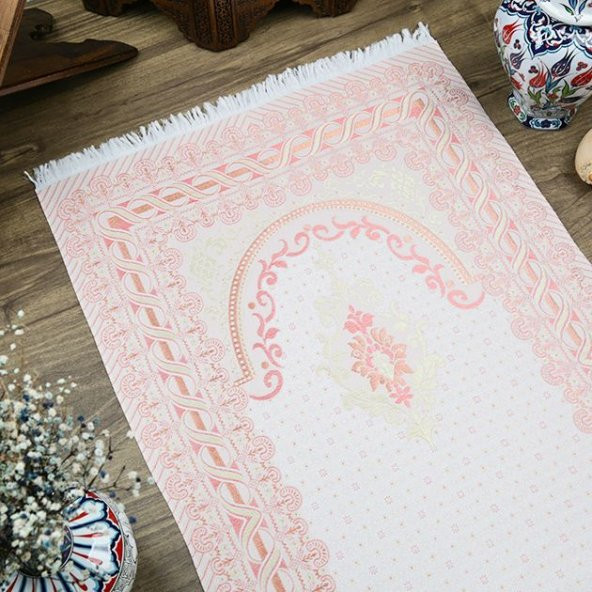 İpek Saten Osmanlı Desenli Seccade Pembe 67x120 cm - 230 gr - 2