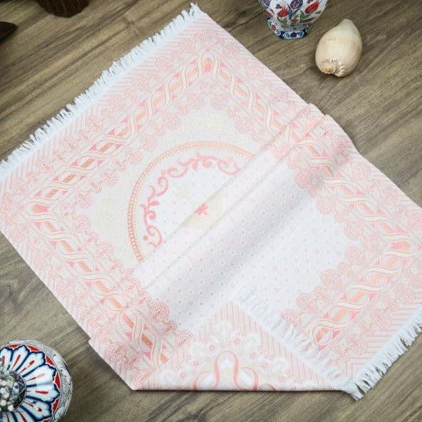 İpek Saten Osmanlı Desenli Seccade Pembe 67x120 cm - 230 gr - 5