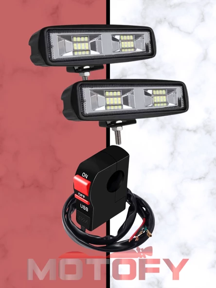 TWİNER 60W MOTOSİKLET LED SİS FARI TAKIMI VE USBLİ AÇ KAPA BUTONU SETİ