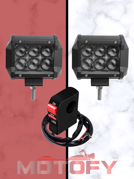 DAYTONA 18W MOTOSİKLET LED SİS FARI TAKIMI VE USBLİ AÇ KAPA BUTONU SETİ ürün görseli