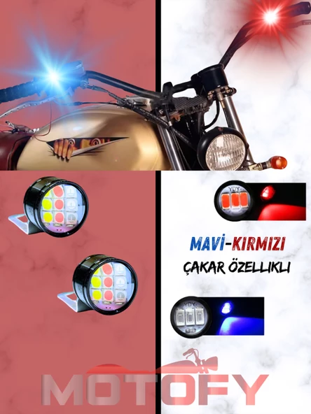 MERCEKLİ MAVİ KIRMIZI BEYAZ AYNA MONTAJLI MOTOSİKLET ULTRA GÜÇLÜ GÜNDÜZ LEDİ - POWER LED (2 ADET) ürün görseli