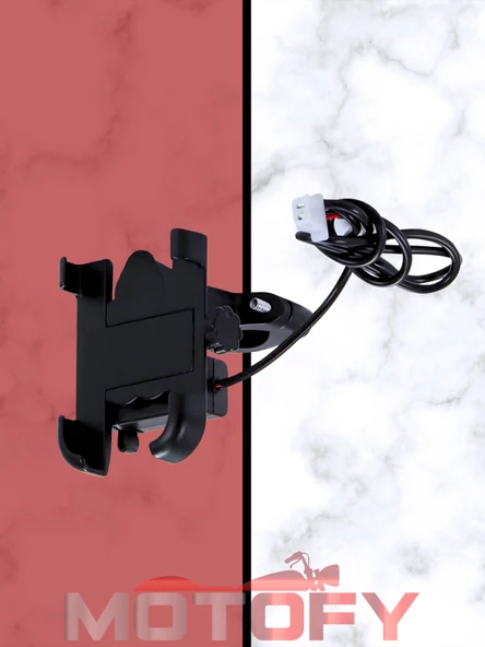 YANDAN AYARLI USB ŞARJ ÇIKIŞLI MOTOSİKLET GİDON TELEFON TUTUCU ALÜMİNYUM - Resim 3