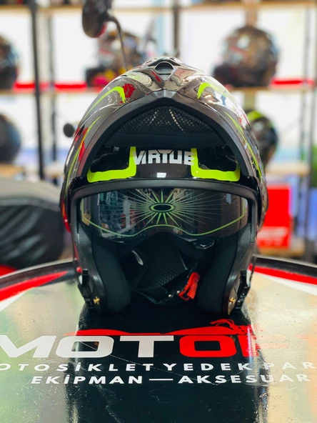 VİRTUE ÇENE AÇILIR GÜNEŞ VİZÖRLÜ ECE 22.05 GÜVENLİK SERTİFİKALI KASK SİYAH SARI DETAYLI LARGE L - Resim 3