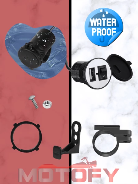 MOTOSİKLET GİDON VE AYNA BAĞLANTILI SU GEÇİRMEZ AÇ KAPA USB ŞARJ KİTİ