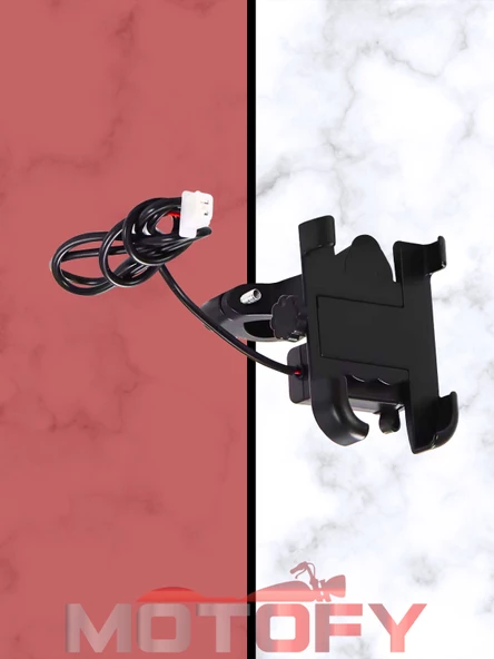 YANDAN AYARLI USB ŞARJ ÇIKIŞLI MOTOSİKLET GİDON TELEFON TUTUCU ALÜMİNYUM