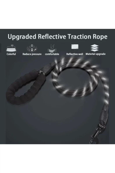 Köpekler İçin Gezdirme Tasması Reflektörlü 130 Cm Halat Orta Ve Büyük Boy Köpekler İçin Siyah - Resim 3