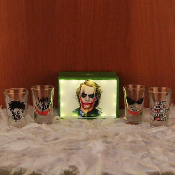 Joker Led Işıklı Kumbara Joker 4Lü Shot Bardağı Hediye Seti