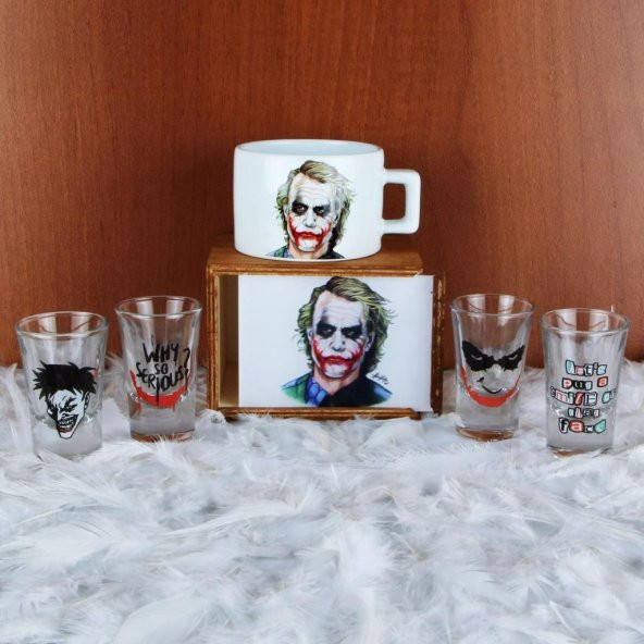 Joker Kutulu Kupa Joker 4Lü Shot Bardağı Hediye Seti