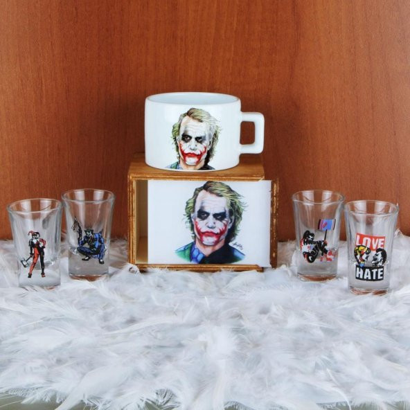 Joker Kutulu Kupa Harley Quinn 4Lü Shot Bardağı Hediye Seti