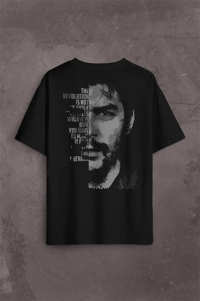 Metal Poster Ernosto Che Guevara Hafl Face Yarım Yüz Sırt Ön Baskılı Oversize Tişört Unisex T-Shirt