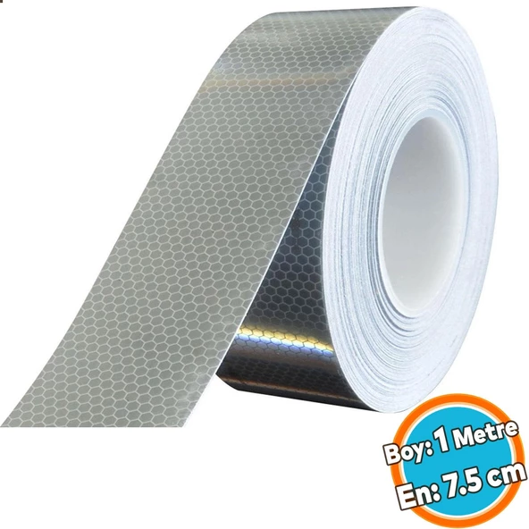 Fosforlu Reflektörlü Bant Beyaz Reflektif Şerit Bant 7.5 cm 1 Metre İkaz Bandı
