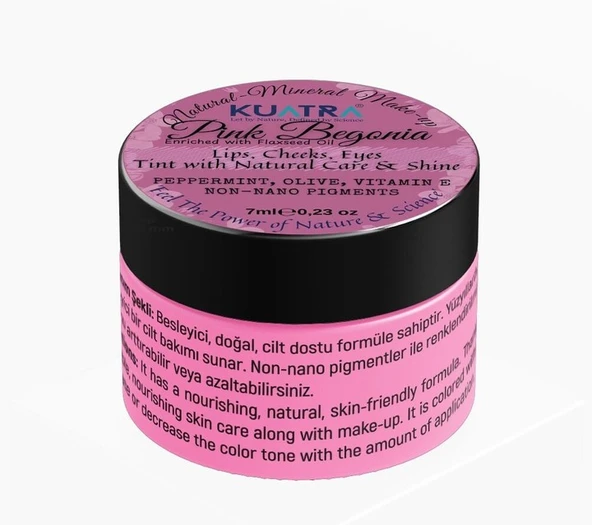 Kuatra Pink Begonia Doğal İçerikli Nemlendirici - Antioksidan Işıltı Veren Balm (Ruj - Allık - Göz Farı) 7ml - 2