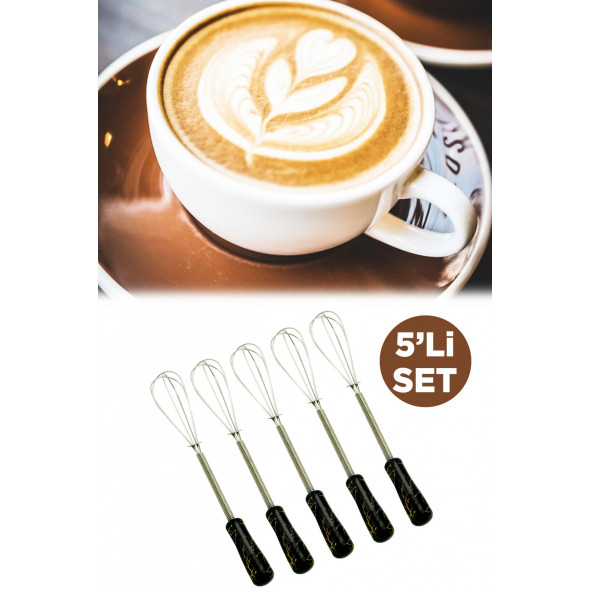 Arsimo Mermer Desenli Metal Mini Çırpıcı 5'li Set Siyah