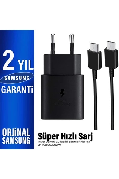 Samsung EP-TA800 Type-C Şarj Aleti 25W HIZLI - Type C Kablo Set (Samsung Türkiye Garantili)