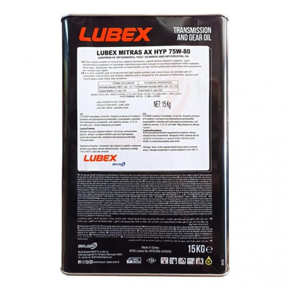 Lubex Mitras AX HYP 75W-80 15 KG Manuel Şanzıman Yağı - 1