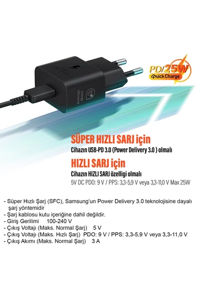 Samsung EP-T2510N TYPE C Şarj Aleti 25W Süper Hızlı Type-C Şarj Adaptörü (Samsung Türkiye Garantili) - 3