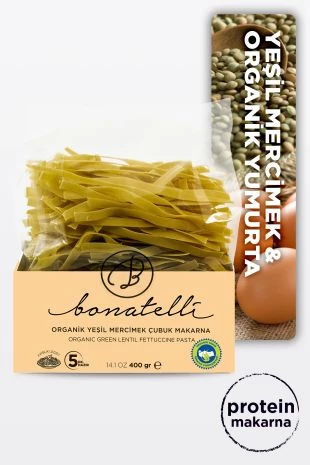 PASTA BONATELLİ ORGANİK YEŞİL MERCİMEK ÇUBUK MAKARNA 400 GR
