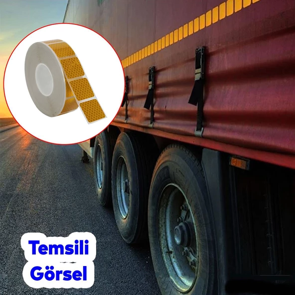 Tüvtürk Onaylı 1 Metre Sarı Parçalı Reflektörlü Reflektif Fosforlu Şerit Bant Kesikli İkaz Bandı - 2