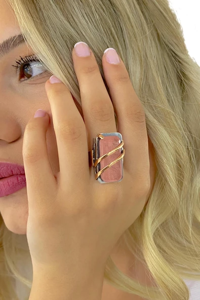 Doğal Qunzit Kunzit El Üretim Özel Kalite 925 Gümüş Yüzük - Resim 3