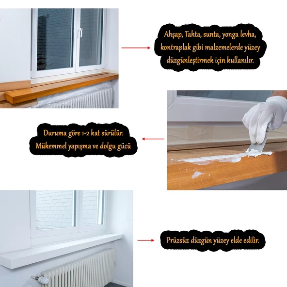 Akril Lake Emaye Macunu Tahta Ahşap Sunta Mdf Yonga Kontrplak Duralit Dolgu Tamir Macunu Beyaz 3 Kg - 2