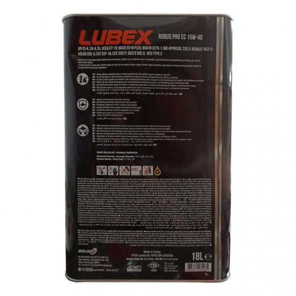 Lubex Robus Pro EC 15W-40 18 Lt Üstün Performanslı Motor Yağı - 2