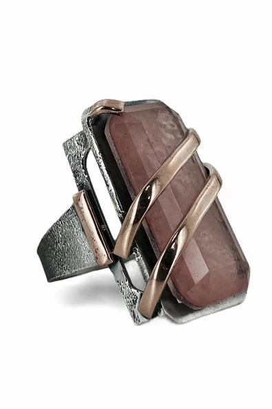 Doğal Qunzit Kunzit El Üretim Özel Kalite 925 Gümüş Yüzük ürün görseli